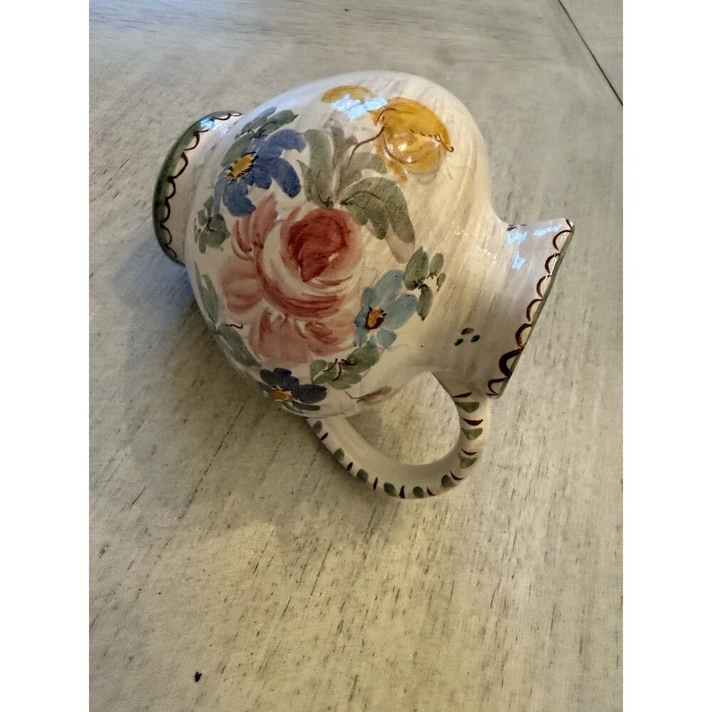 Vintage Ulmer Keramik Pitcher Hand-Painted Floral Art Pottery West Germany 1960s